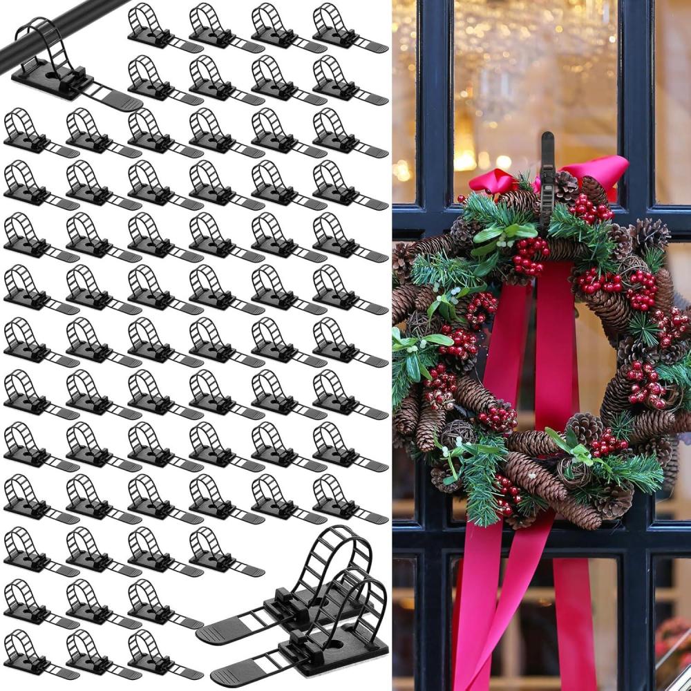 imageGarland Hangers for Front Door Adjustable Christmas Garland Hooks Ties Hanging Strips Straps for Mantle Fireplace String Light Window Xmas Stocking Wreath DecorationsWhite50 PcsBlack