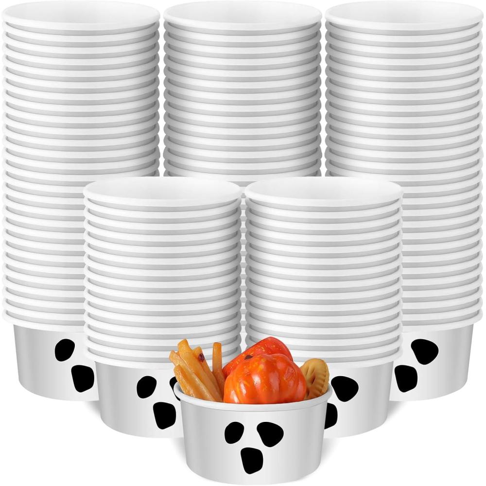 imageSliner 100 Pcs 16 oz Halloween Treat Snack Cups Jack O Lantern Pumpkin Ice Cream Bowls Disposable Ghost Paper Cup Soup Yogurt Dessert Bowls for Halloween Party SuppliesWhite Ghost