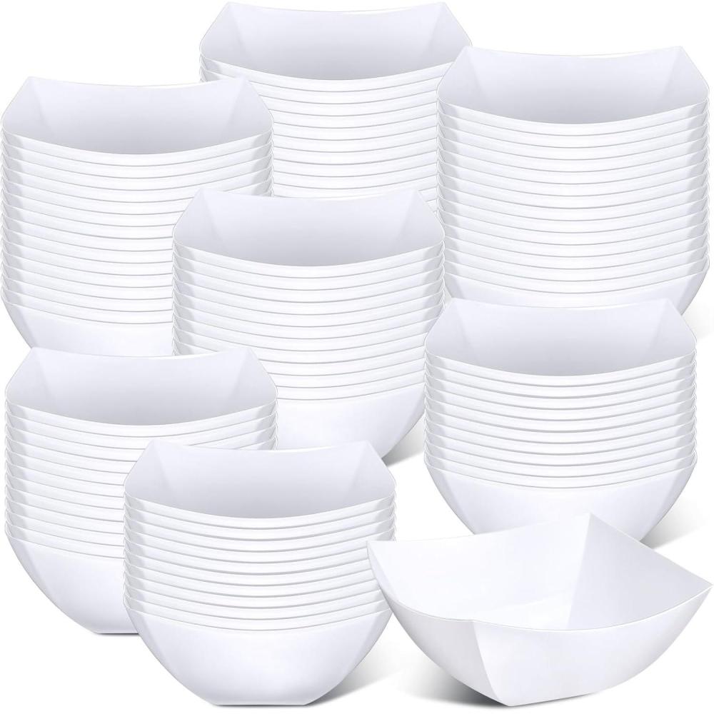 imageSliner 100 Pcs Square Plastic Bowls 8 oz Plastic Serving Bowls Disposable Chip Containers for Parties Snack Fruit Candy Containers for Candy Buffet Salad Bar Buffet Party SuppliesClearWhite