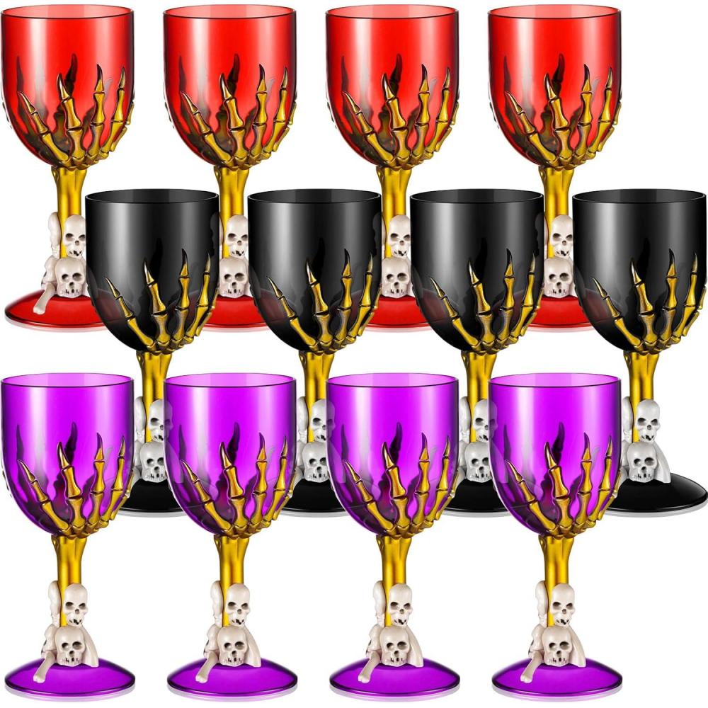 imageSliner 12 Pcs Halloween Skull Claw Goblet Wine Cup 10 oz Gothic Skull Wine Goblet Skeleton Design Cup Creepy Claw Mug for Halloween Party Bar Fancy Haunted House Martini Drinking KTV StoreGold Hand