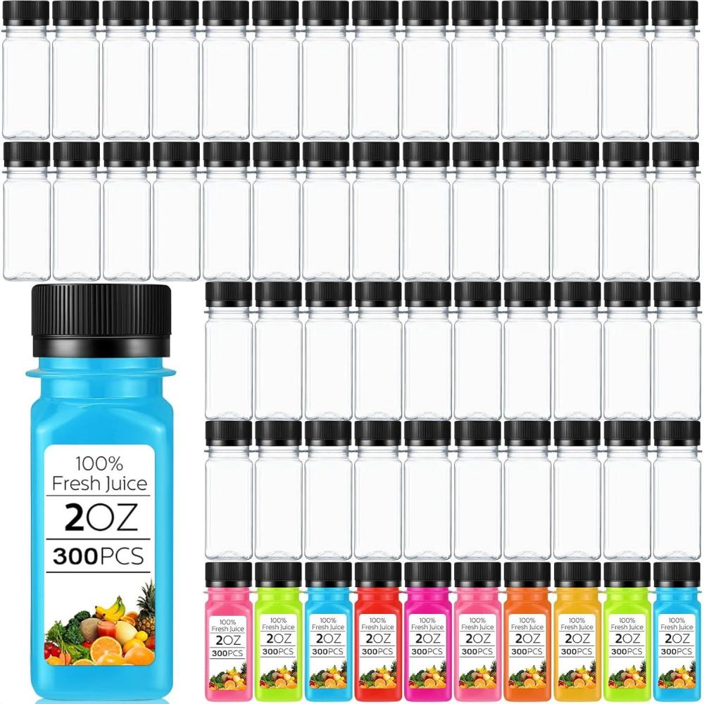 imageSliner 150 Pcs 2oz Clear Plastic Bottles Mini Juice Bottle with Screw Lid Small Empty Reusable Liquid Vial Freezer Beverage Container Leak Proof for Juice Milk Water300