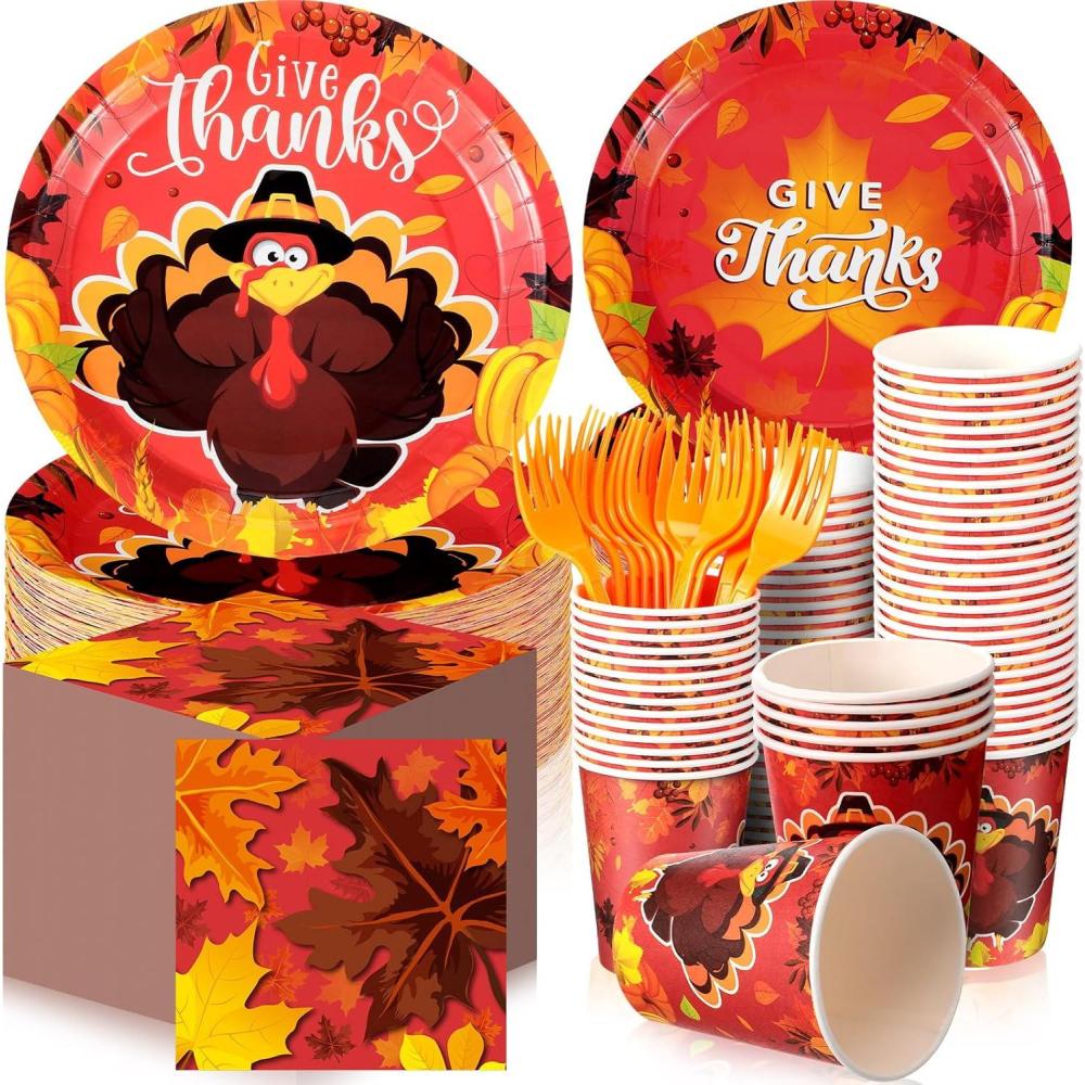 imageSliner 180 Pcs Fall Party Plates and Napkins Fall Party Supplies Include Paper Plates Napkins Cups Fork Disposable Tableware Set for Autumn Thanksgiving Decorations Serves 30Blue Car PumpkinBright Turkey