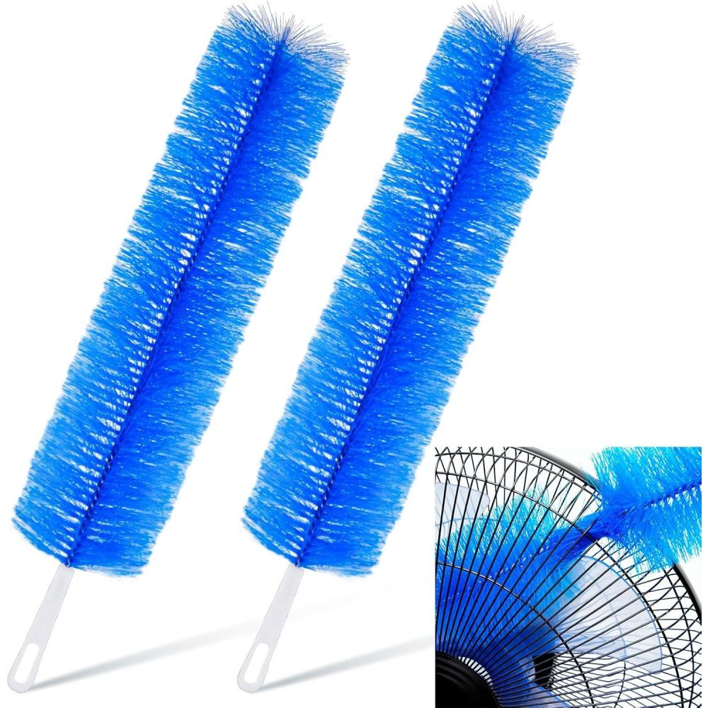 imageSliner 2 Pcs Cobweb Duster Bendable Fan Duster Plastic Dust Cleaner Microfiber Head Ceiling Brush Reusable Dirt Remover for Fan Air Conditioning Home Vents Shutters BlueBlue