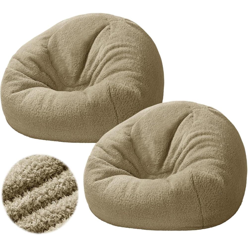 imageSliner 2 Pcs Stuffed Animal Storage Bean Bag Chair Cover for Adults No Filler Zipper Soft Bean Bag Cover for Organizing Plush Toys Textile or FoamCoffeeSmallCoffee
