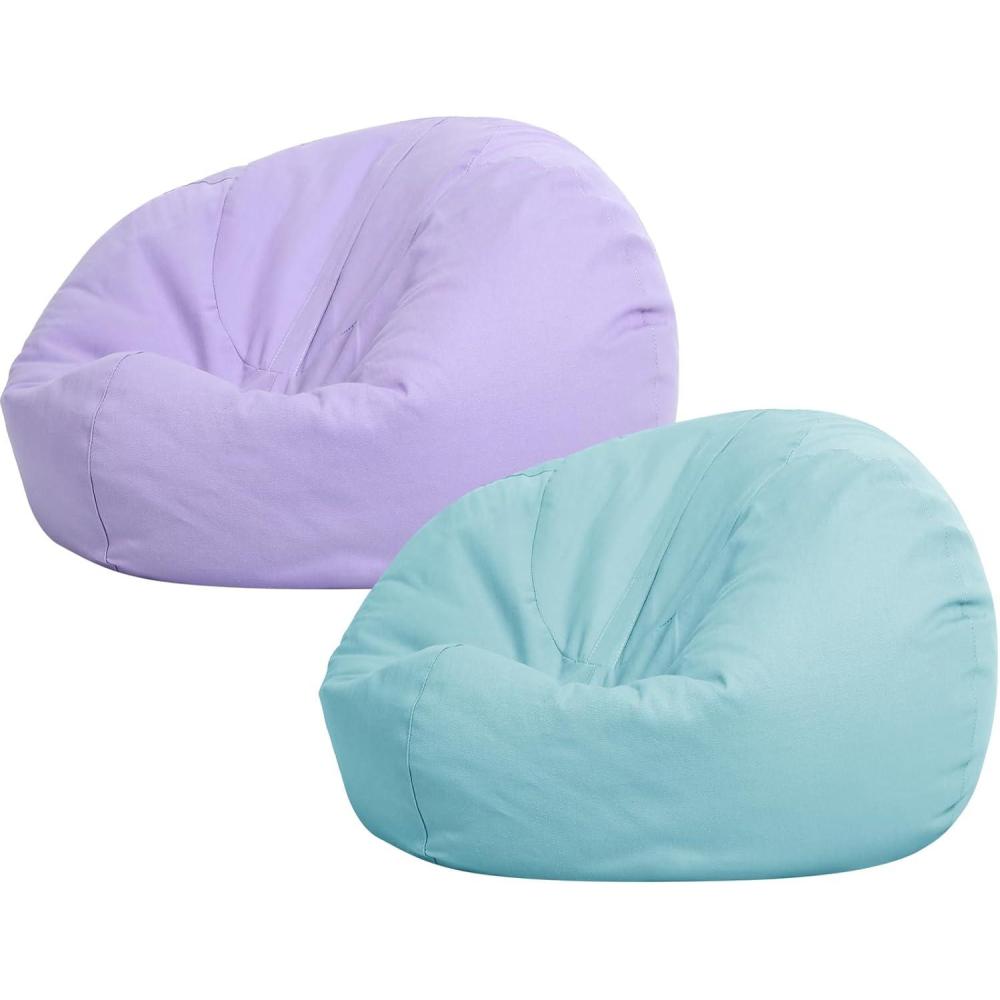 imageSliner 2 Pcs Stuffed Animal Storage Bean Bag Chair Cover for Kids Adults no Filler Large Stuffable Zipper Beanbag Cover for Organizing Plush Toys or Memory FoamGreen SmallGreen and Purple