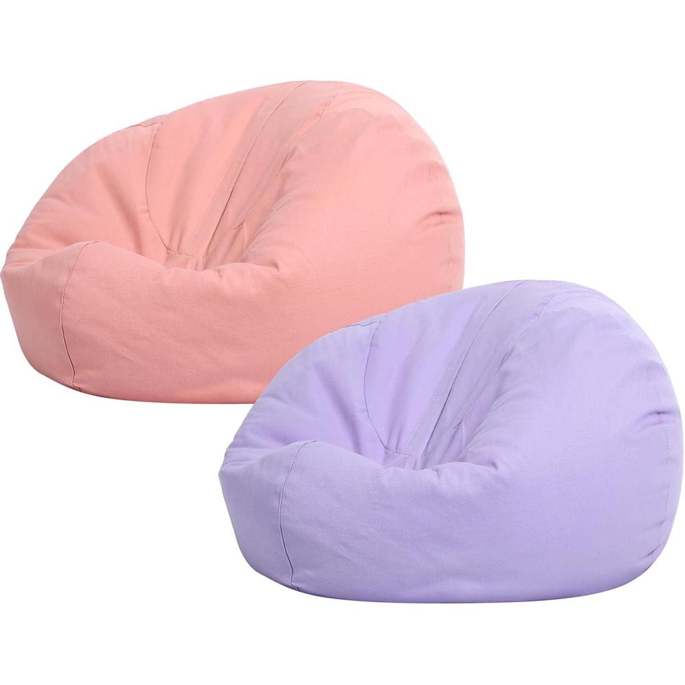 imageSliner 2 Pcs Stuffed Animal Storage Bean Bag Chair Cover for Kids Adults no Filler Large Stuffable Zipper Beanbag Cover for Organizing Plush Toys or Memory FoamGreen SmallPink and Purple