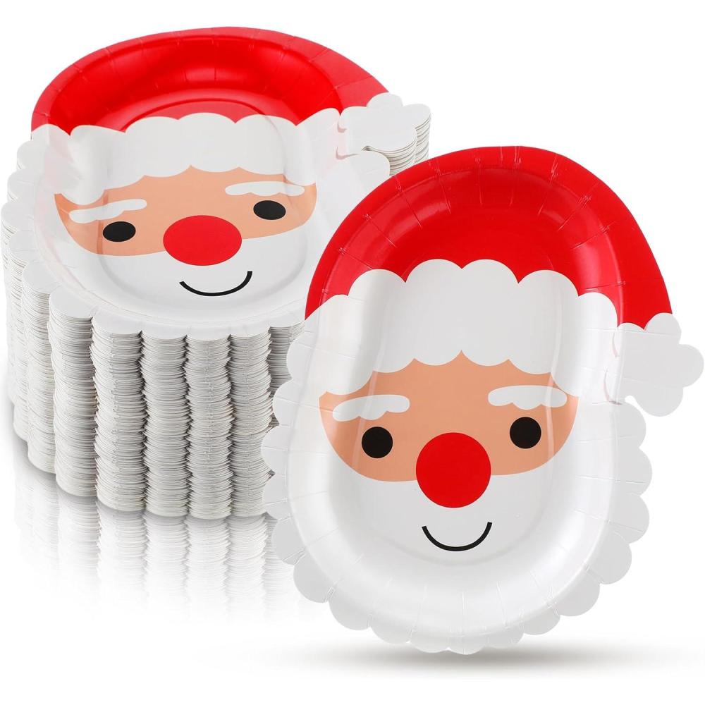 imageSliner 200 Pieces Christmas Disposable Plates Santa Paper Plates Christmas Paper Plates Red and White Party Plates Disposable Plates Serve 200 Guests for Christmas Party Supplies Tableware