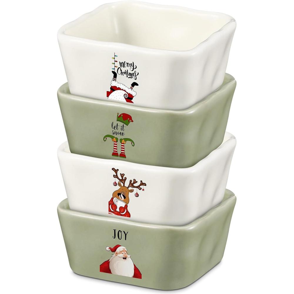 imageSliner 4 Pieces Christmas Bowls Set 35 x 16 Inch Christmas Serving Dishes Christmas Dip Bowls Adorable Durable Festive Serving Dishes for Holiday Entertaining Party