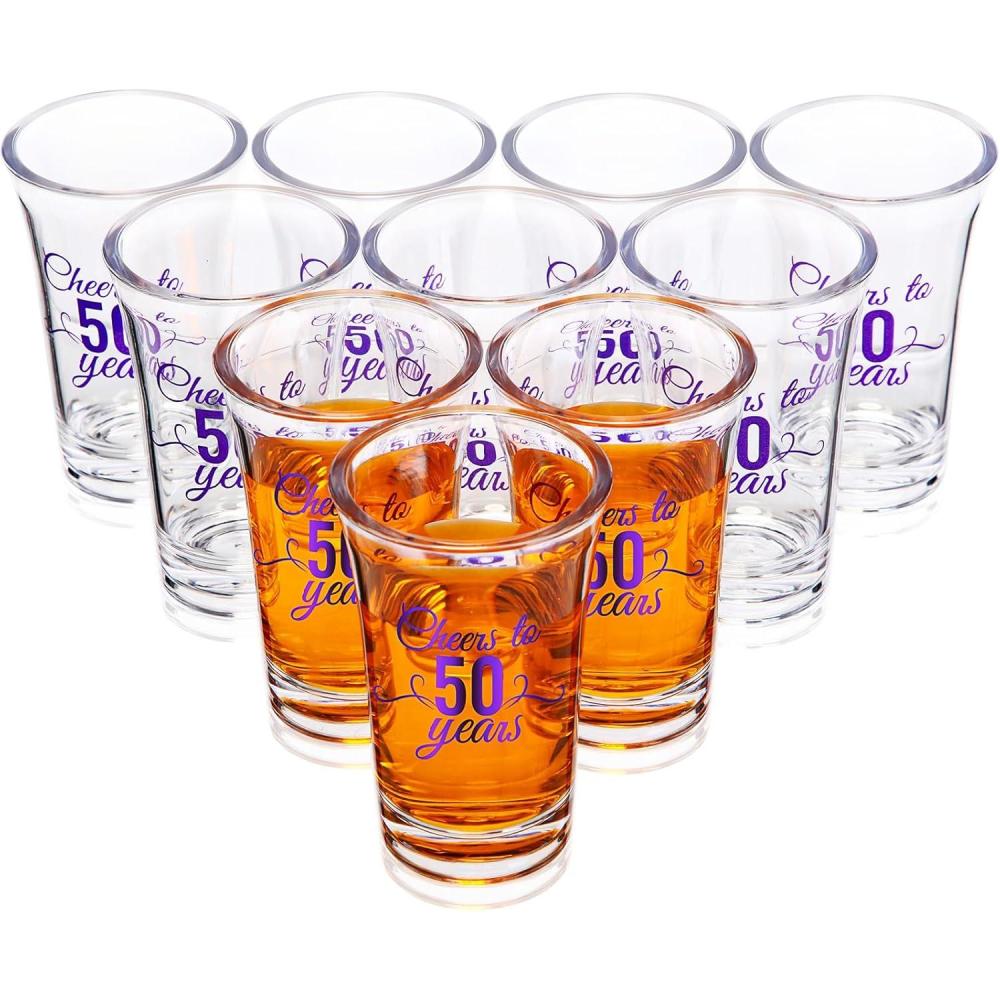 imageSliner 48 Pack Birthday Shot Glasses Bulk 14oz Cheers to 304050607080 Years Shot Glass Unbreakable Thick Base Mini Clear Plastic Wine Glass Anniversary Favors for GuestsBlack50 YearsPurple