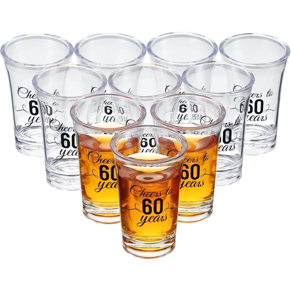 imageSliner 48 Pack Birthday Shot Glasses Bulk 14oz Cheers to 304050607080 Years Shot Glass Unbreakable Thick Base Mini Clear Plastic Wine Glass Anniversary Favors for GuestsBlack50 YearsClear
