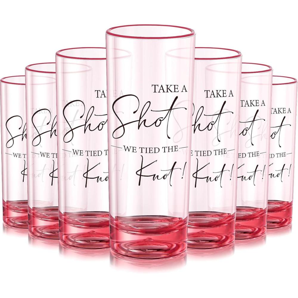 imageSliner 48 Wedding Shot Tall Glasses SetTake a Shot We Tied the Knot 2oz Acrylic Glasses with Heavy Base Liquor Bottles Bulk for Newlyweds Bridal Shower Party Favors Souvenirs Gifts ClearPink