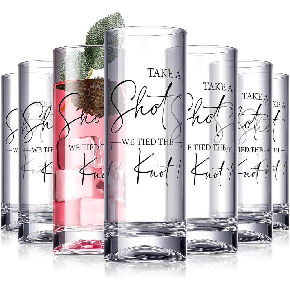 imageSliner 48 Wedding Shot Tall Glasses SetTake a Shot We Tied the Knot 2oz Acrylic Glasses with Heavy Base Liquor Bottles Bulk for Newlyweds Bridal Shower Party Favors Souvenirs Gifts ClearClear