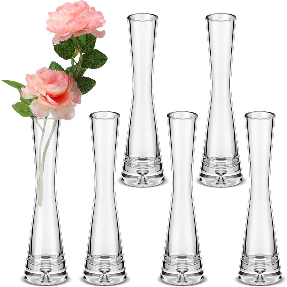 imageSliner 6 Pcs Tall Glass Bud Vase for Centerpieces Clear Maria Bud Vase Small Single Flower Vase Rose Skinny Decorative Cylinder Vases for Wedding Party Home Table Decorations787 H787 H