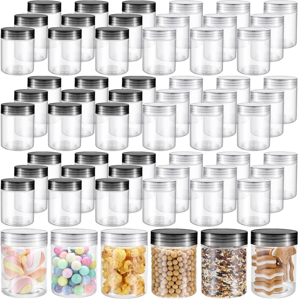 imageSliner 60 Pcs 8 oz Plastic Jars with Lids Clear Round Leakproof Storage Containers Empty Refillable Plastic Mason Jars for Travel Storage Face Creams Kitchen Household Food Spice Cute ColorClear And Black