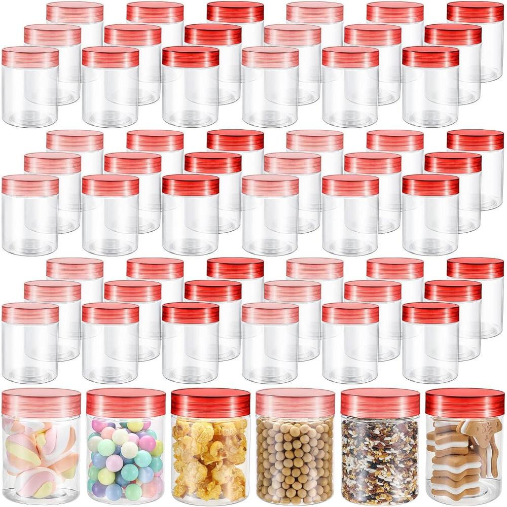 imageSliner 60 Pcs 8 oz Plastic Jars with Lids Clear Round Leakproof Storage Containers Empty Refillable Plastic Mason Jars for Travel Storage Face Creams Kitchen Household Food Spice Cute ColorCute Color