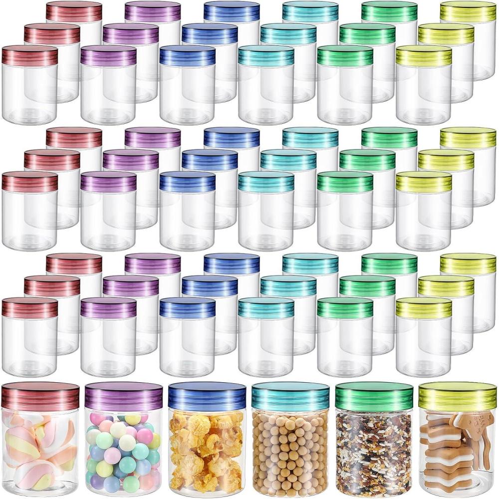 imageSliner 60 Pcs 8 oz Plastic Jars with Lids Clear Round Leakproof Storage Containers Empty Refillable Plastic Mason Jars for Travel Storage Face Creams Kitchen Household Food Spice Cute ColorColorful