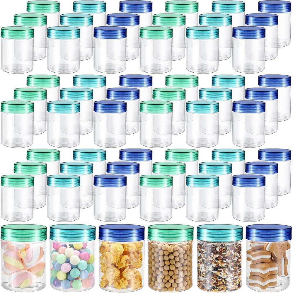 imageSliner 60 Pcs 8 oz Plastic Jars with Lids Clear Round Leakproof Storage Containers Empty Refillable Plastic Mason Jars for Travel Storage Face Creams Kitchen Household Food Spice Cute ColorFresh Color