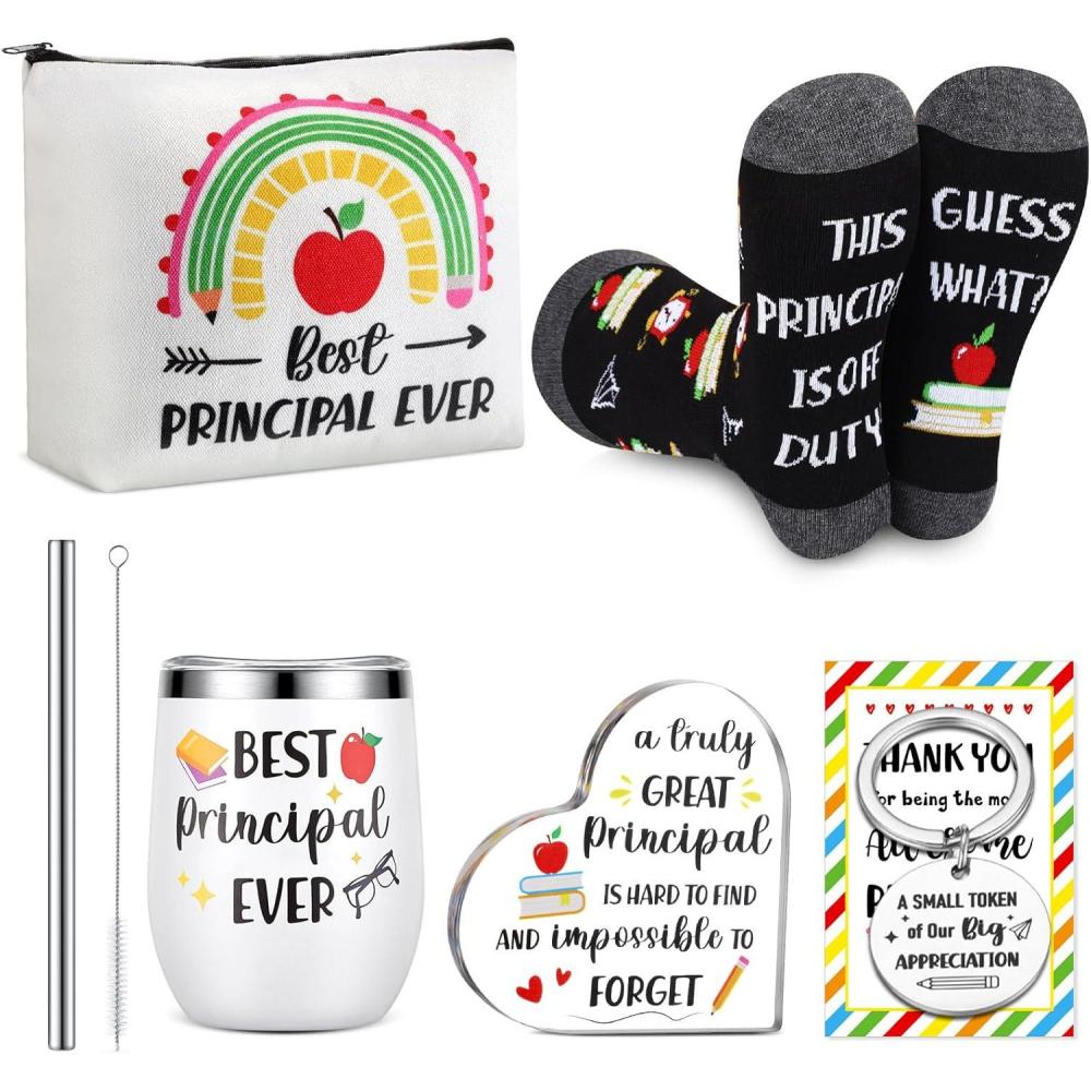 imageSliner 7 Pcs School Bus Driver Appreciation Gifts for Women Men Stainless Steel Tumbler Keychain Sock Makeup Bag Acrylic Sign Blessing Card BoxNORMAL
