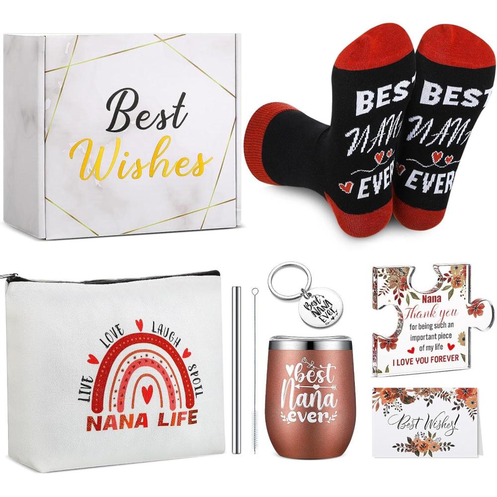 imageSliner 7 Pcs School Bus Driver Appreciation Gifts for Women Men Stainless Steel Tumbler Keychain Sock Makeup Bag Acrylic Sign Blessing Card BoxNana