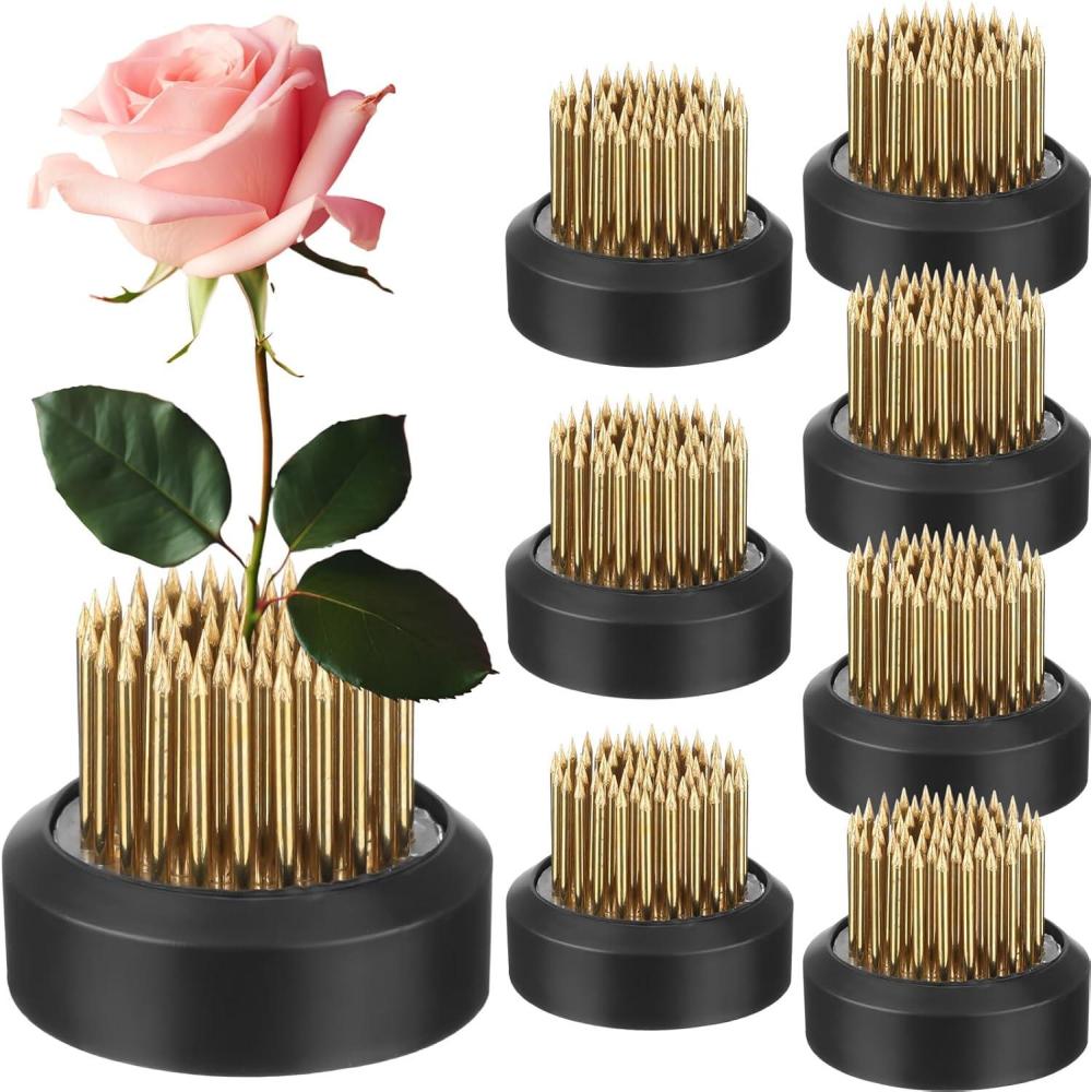 imageSliner 8 Pcs 2 Inch Floral Frogs Round Brass Flower Holder Japanese Ikebana Vase Floral Frogs Arranger Fixed Tools Pin for Flower Arrangement Home DIY CraftGoldGold
