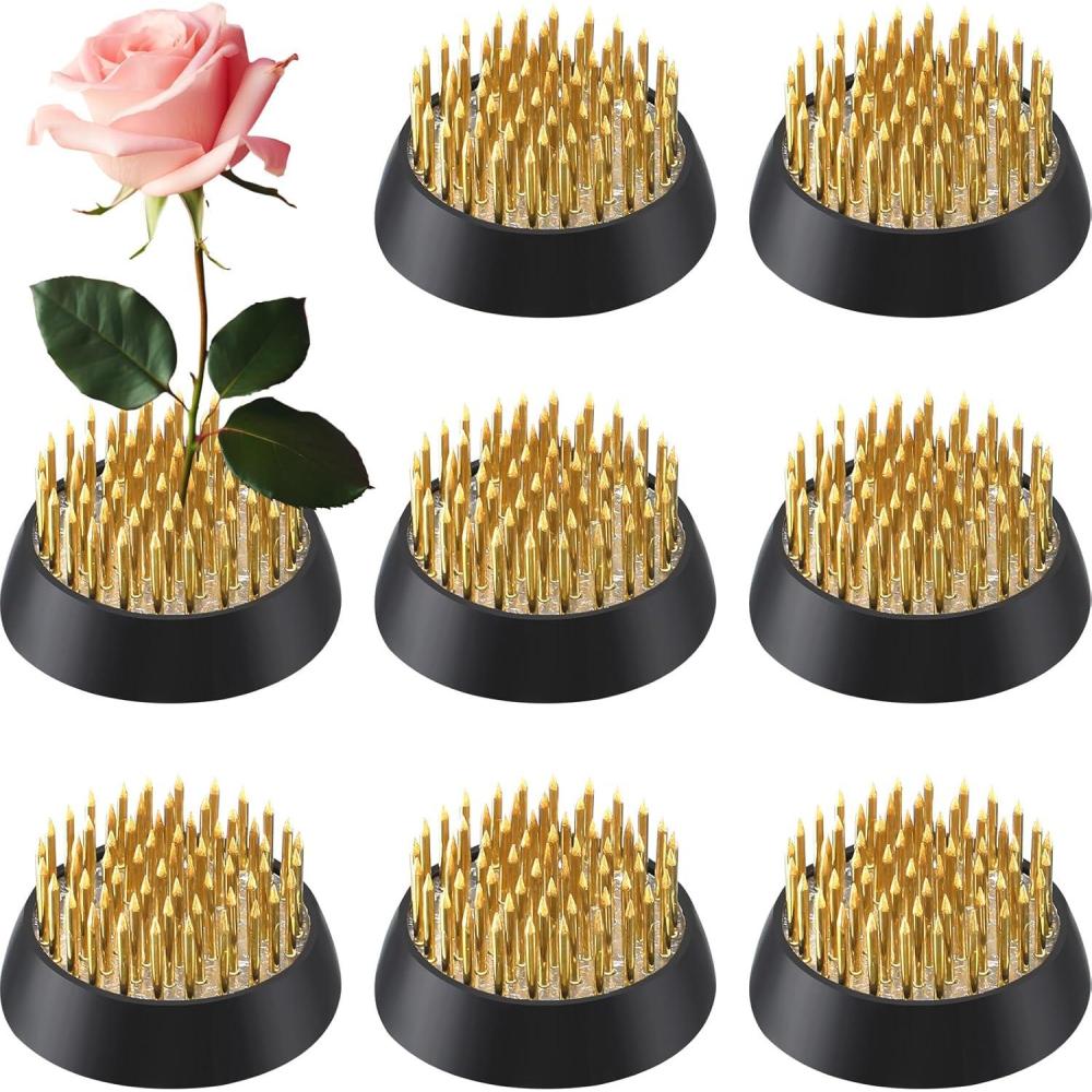imageSliner 8 Pcs 2 Inch Floral Frogs Round Brass Flower Holder Japanese Ikebana Vase Floral Frogs Arranger Fixed Tools Pin for Flower Arrangement Home DIY CraftGold