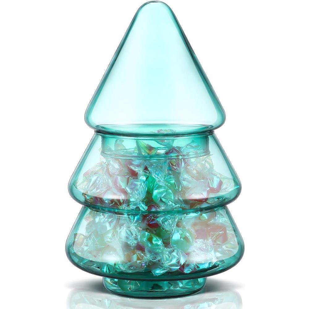 imageSliner Christmas Tree Candy Jars Glass Cookie Jars with Lids Lovely Christmas Tree Jar Bowl Food Storage Container for Xmas Festival Holiday Party Gift Table Decoration Green1181 x 63 InchGreen