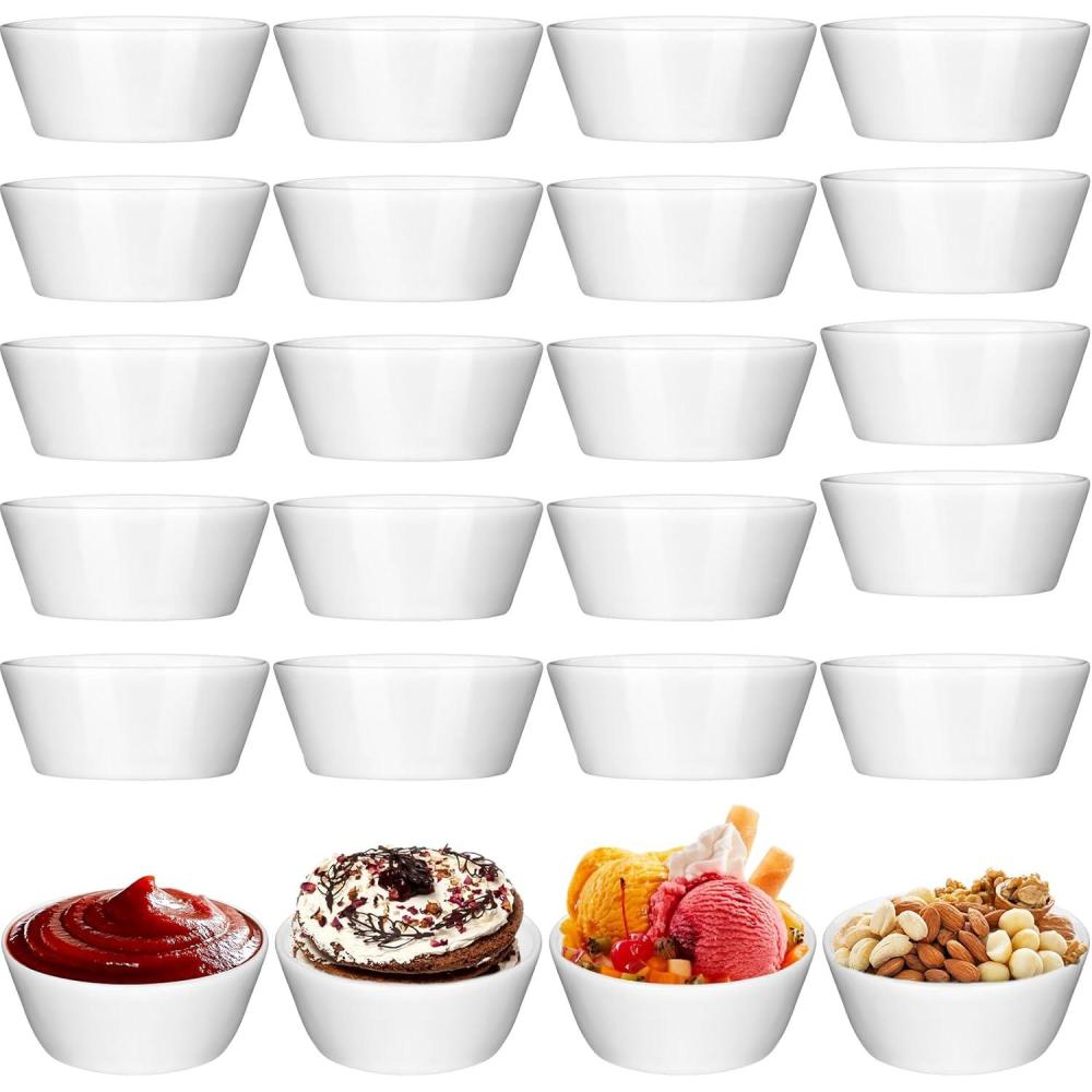 imageSliner Set of 24 Ceramic Souffle Dish 15 oz Mini Ramekins Dipping Sauce Cups Porcelain Small Sauce Bowls for Baking Condiment Serving Dessert Kitchen Condiments Oven and Microwave Safe White