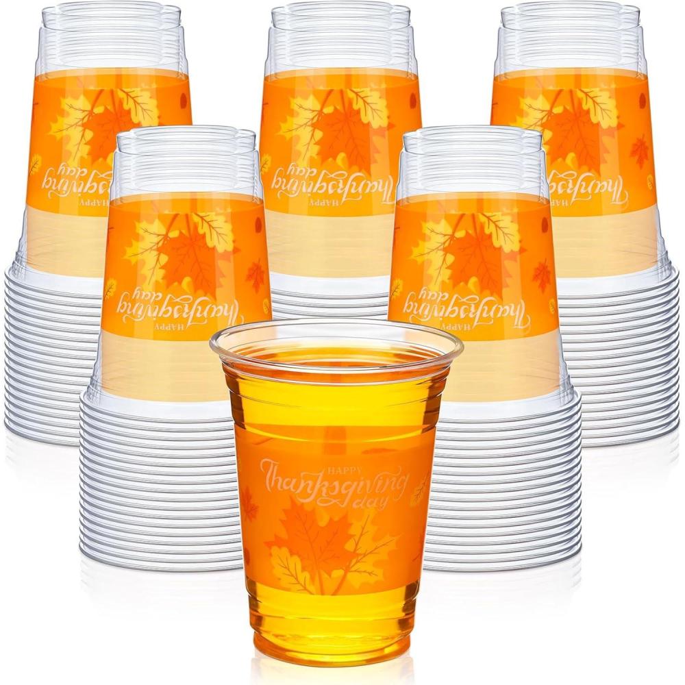 imageSliner Thanksgiving Disposable Plastic Cups Thanksgiving Autumn Fall Leaves Clear Plastic Cups with Maple Leaf Pattern for Holiday Party Harvest Beverage Drinks Cup Wedding Supplies12oz 60 Pcs60
