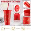 Sliner 10 Pcs Christmas Plastic Cups with Lid and Straw 24oz Reusable Christmas Plastic Cups Thick Xmas Party Drinking Tumblers for Iced Coffee Xmas Party Supplies(Red, Gold)(Red  Gold)