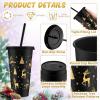 Sliner 10 Pcs Christmas Plastic Cups with Lid and Straw 24oz Reusable Christmas Plastic Cups Thick Xmas Party Drinking Tumblers for Iced Coffee Xmas Party Supplies(Red, Gold)(Black  Gold)