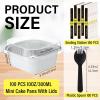 Sliner 100 Pcs 10 oz Mini Cake Pans with Lids Aluminum Foil Disposable Ramekins Mini Cake Cups with Spork Sticker Square Cupcake Cups Baking Tins for Kitchen Party Wedding Birthday(Gold Silver)(White)