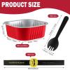 Sliner 100 Pcs 10 oz Mini Cake Pans with Lids Aluminum Foil Disposable Ramekins Mini Cake Cups with Spork Sticker Square Cupcake Cups Baking Tins for Kitchen Party Wedding Birthday(Gold Silver)(Red)
