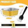 Sliner 100 Pcs 10 oz Mini Cake Pans with Lids Aluminum Foil Disposable Ramekins Mini Cake Cups with Spork Sticker Square Cupcake Cups Baking Tins for Kitchen Party Wedding Birthday(Gold Silver)(Gold Silver)