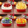 Sliner 100 Pcs 10 oz Mini Cake Pans with Lids Aluminum Foil Disposable Ramekins Mini Cake Cups with Spork Sticker Square Cupcake Cups Baking Tins for Kitchen Party Wedding Birthday(Gold Silver)(Red)