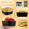 Sliner 100 Pcs 10 oz Mini Cake Pans with Lids Aluminum Foil Disposable Ramekins Mini Cake Cups with Spork Sticker Square Cupcake Cups Baking Tins for Kitchen Party Wedding Birthday(Gold Silver)(Black/Gold)