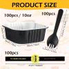 Sliner 100 Pcs 10 oz Mini Cake Pans with Lids Aluminum Foil Disposable Ramekins Mini Cake Cups with Spork Sticker Square Cupcake Cups Baking Tins for Kitchen Party Wedding Birthday(Gold Silver)(Black Silver)