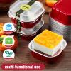 Sliner 100 Pcs 10 oz Mini Cake Pans with Lids Aluminum Foil Disposable Ramekins Mini Cake Cups with Spork Sticker Square Cupcake Cups Baking Tins for Kitchen Party Wedding Birthday(Gold Silver)(Red)