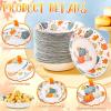 Sliner 100 Pcs 16 oz Thanksgiving Paper Bowl Pumpkin Autumn Maple Leaves Disposable Fall Thanksgiving Soup Bowl for Holiday Party Snack Dessert Salad Milk Cereal Serving Catering Event Supplies(100)