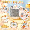 Sliner 100 Pcs 16 oz Thanksgiving Paper Bowl Pumpkin Autumn Maple Leaves Disposable Fall Thanksgiving Soup Bowl for Holiday Party Snack Dessert Salad Milk Cereal Serving Catering Event Supplies(50)