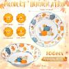 Sliner 100 Pcs 16 oz Thanksgiving Paper Bowl Pumpkin Autumn Maple Leaves Disposable Fall Thanksgiving Soup Bowl for Holiday Party Snack Dessert Salad Milk Cereal Serving Catering Event Supplies(100)