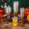 Sliner 100 Sets 12 oz Happy Halloween Cups Clear Plastic Disposable Cups with Lids and Paper Straws Halloween Party Supplies for Party Coffee Beer Beverage Ice Cream Snack Candy