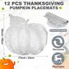 Sliner 12 Pack Fall Halloween Thanksgiving Placemats Autumn Pumpkin Place Mats, 17 x 16 Inch Pressed Vinyl Metallic Thanksgiving Table Decorations for Party Kitchen Dinning (Sliver)(Silver)