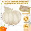 Sliner 12 Pack Fall Halloween Thanksgiving Placemats Autumn Pumpkin Place Mats, 17 x 16 Inch Pressed Vinyl Metallic Thanksgiving Table Decorations for Party Kitchen Dinning (Sliver)(Gold)