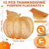 Sliner 12 Pack Fall Halloween Thanksgiving Placemats Autumn Pumpkin Place Mats, 17 x 16 Inch Pressed Vinyl Metallic Thanksgiving Table Decorations for Party Kitchen Dinning (Sliver)(Bronze)