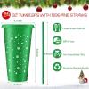 Sliner 12 Pcs Christmas Plastic Cups with Lids and Straws Bulk, 24 oz 6 Color Thick Plastic Tumbler with Lids and Straws Xmas Reusable Water Bottle Cute Cold Cups for Iced Coffee, Xmas Parties(24)