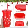 Sliner 12 Pcs Christmas Plastic Cups with Lids and Straws Bulk, 24 oz 6 Color Thick Plastic Tumbler with Lids and Straws Xmas Reusable Water Bottle Cute Cold Cups for Iced Coffee, Xmas Parties(24)