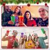 Sliner 12 Pcs Christmas Plastic Cups with Lids and Straws Bulk, 24 oz 6 Color Thick Plastic Tumbler with Lids and Straws Xmas Reusable Water Bottle Cute Cold Cups for Iced Coffee, Xmas Parties(24)