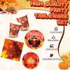 Sliner 180 Pcs Fall Party Plates and Napkins, Fall Party Supplies Include Paper Plates Napkins Cups Fork Disposable Tableware Set for Autumn Thanksgiving Decorations, Serves 30(Blue Car Pumpkin)(Bright Turkey)