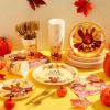 Sliner 180 Pcs Fall Party Plates and Napkins, Fall Party Supplies Include Paper Plates Napkins Cups Fork Disposable Tableware Set for Autumn Thanksgiving Decorations, Serves 30(Blue Car Pumpkin)(Cute Turkey)