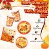Sliner 180 Pcs Fall Party Plates and Napkins, Fall Party Supplies Include Paper Plates Napkins Cups Fork Disposable Tableware Set for Autumn Thanksgiving Decorations, Serves 30(Blue Car Pumpkin)(Orange Pumpkin)